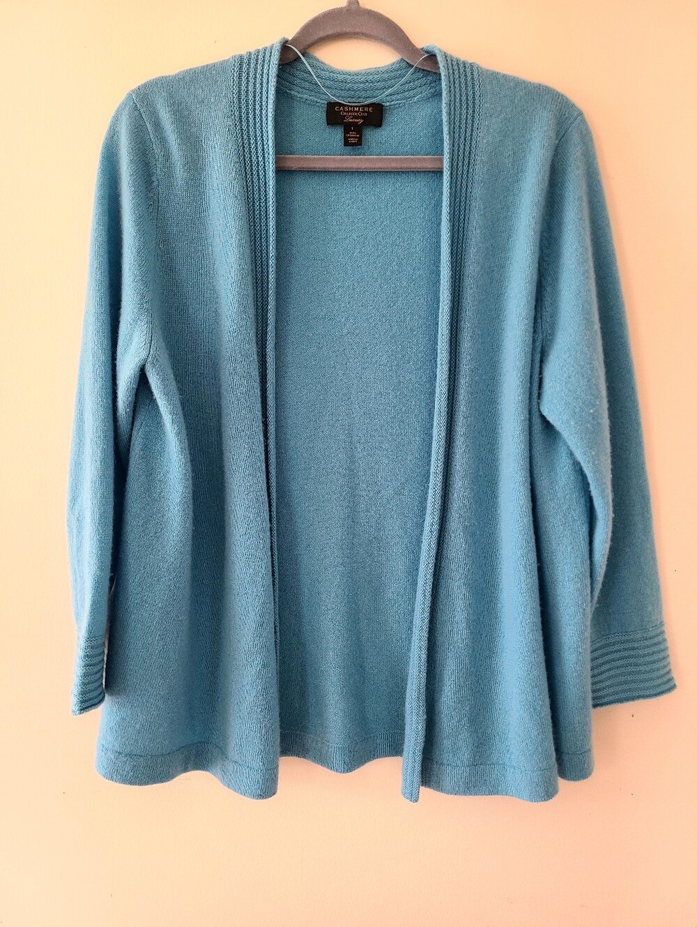 Charter Club Luxury 100% Cashmere Blue Open Front Cardigan Size L